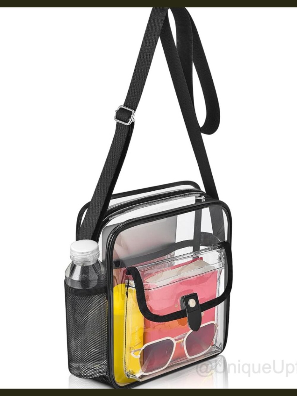 Clear Crossbody Bag Stadium Approved PVC Water Bottle Holder Adjustable Strap